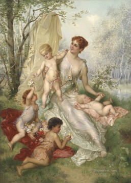 フラワーズ Painting - 女性と子供たち ハンス・ザツカの古典的な花